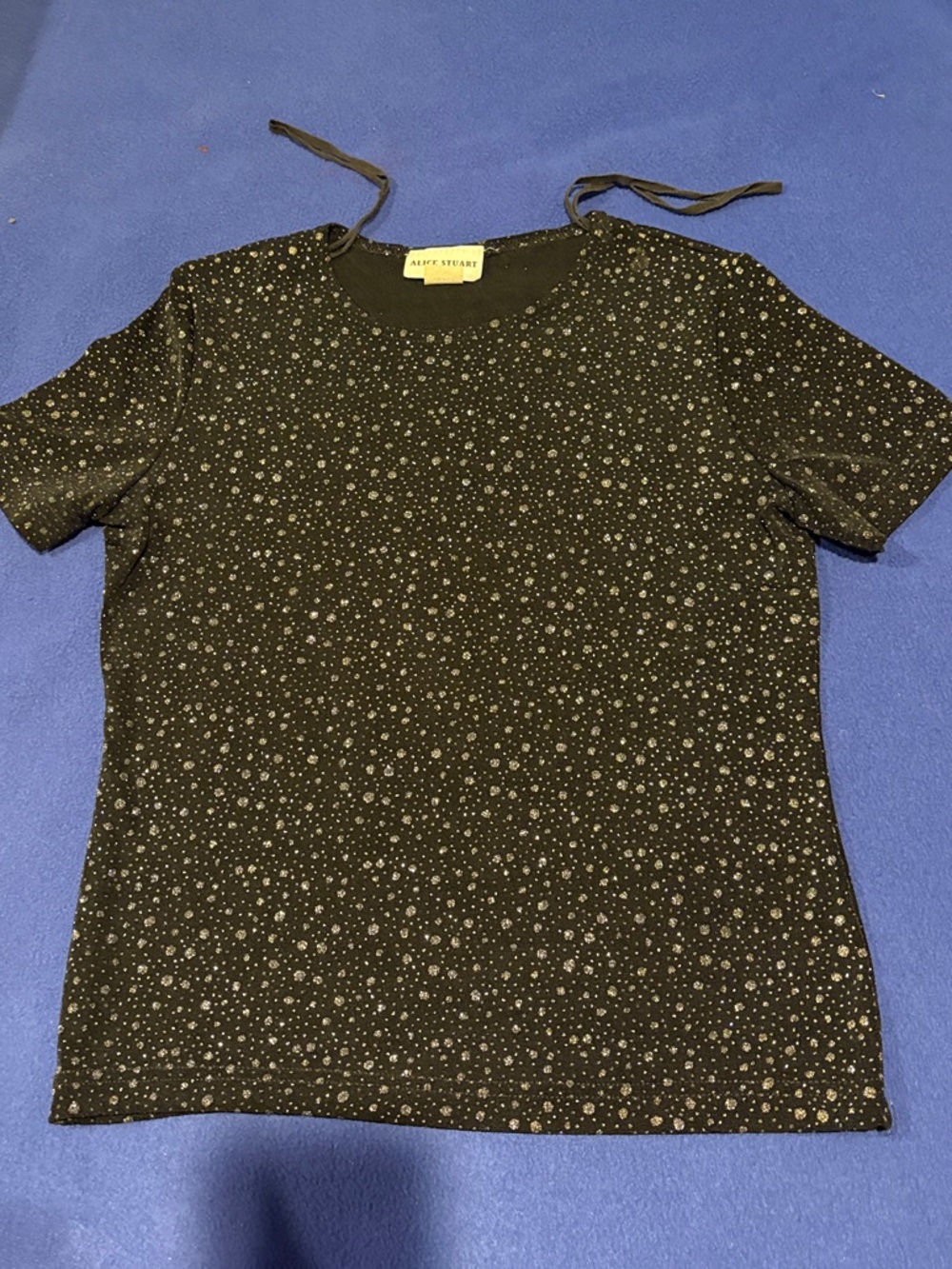 Alice Stuart Black Short-Sleeve Top with Metallic Dot Print